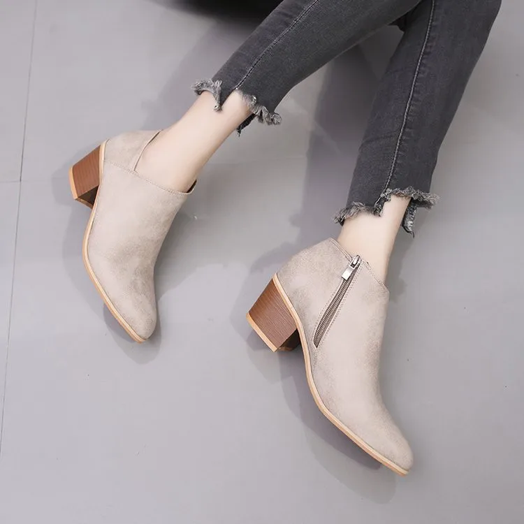 2018 High Heel Thick With Small V Bare Boots Pointed Single Boots Rub Color Large Size Martin Boots Female Women ShoeM8D131 (13)