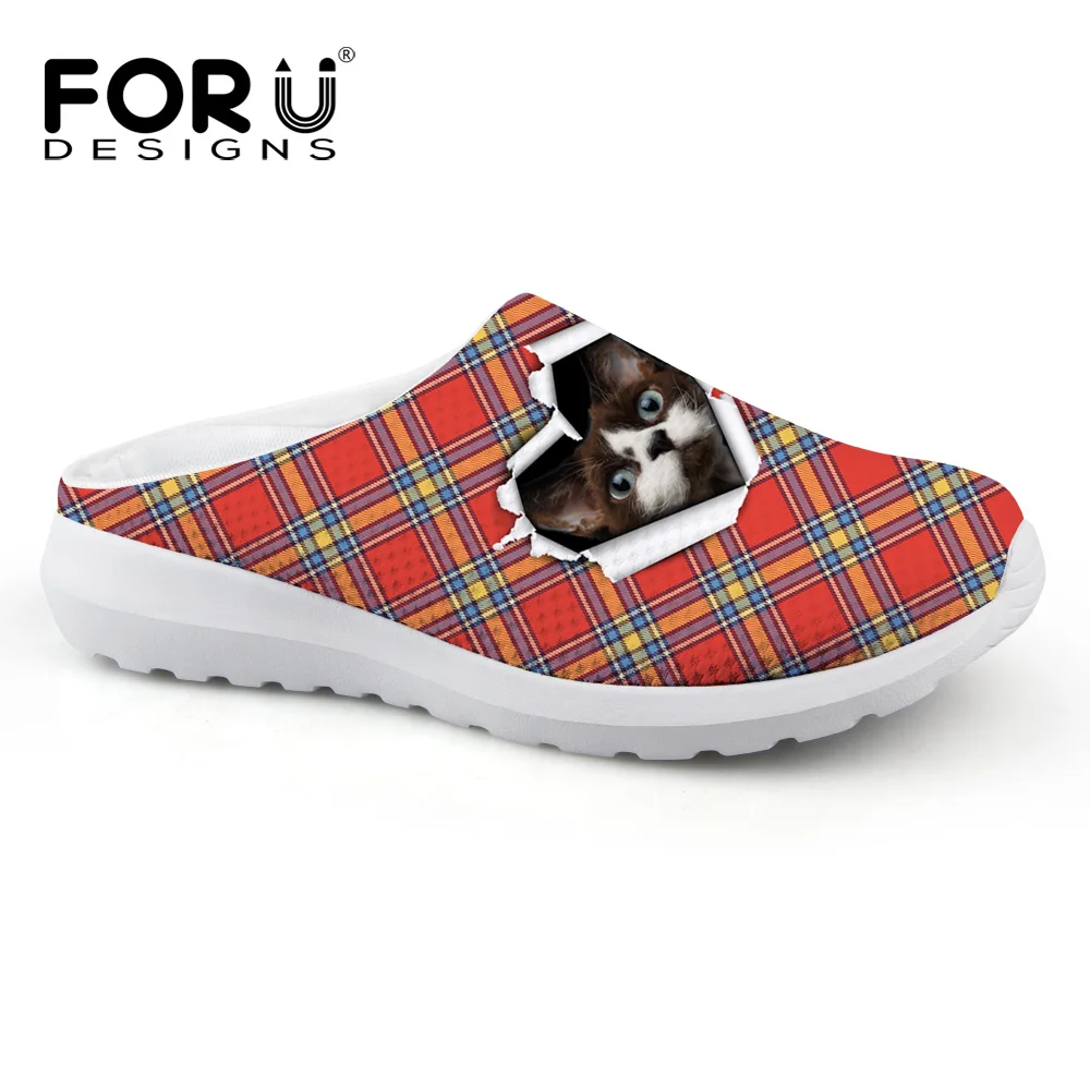 

FORUDESIGNS Hot selling Summer Clogs Sandals Women Mesh Garden Shoes Cute Animal Cat Face Flat Slipper Breathable Beach Shoes