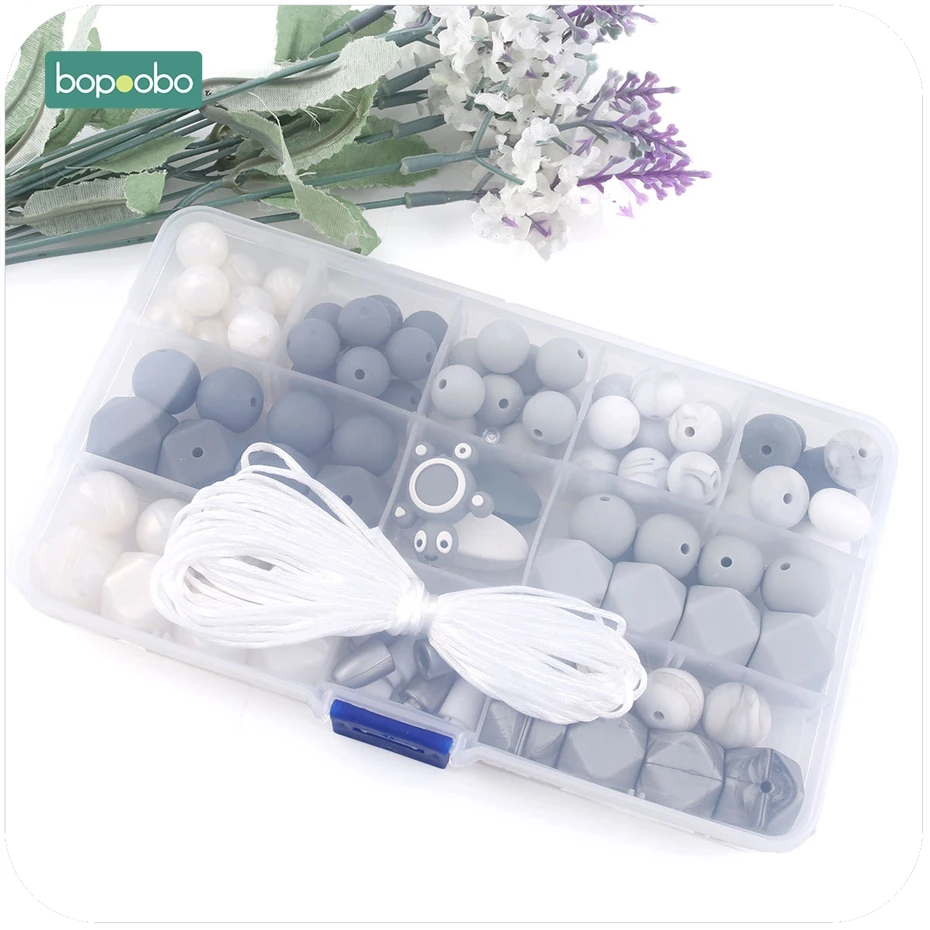 

Bopoobo 1set Silicone Teether DIY Set Silicone Beads Mommy Hands-on Baby Birthday Gift Whale BPA Free DIY Bracelet Baby Teether