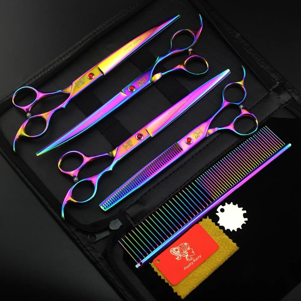 

8inch Black Professional Pet grooming scissors sets,pet scissors,1pc STRAIHT & 1pcTHINNING & 2 pcs CURVED scissors in 1 set,4pcs