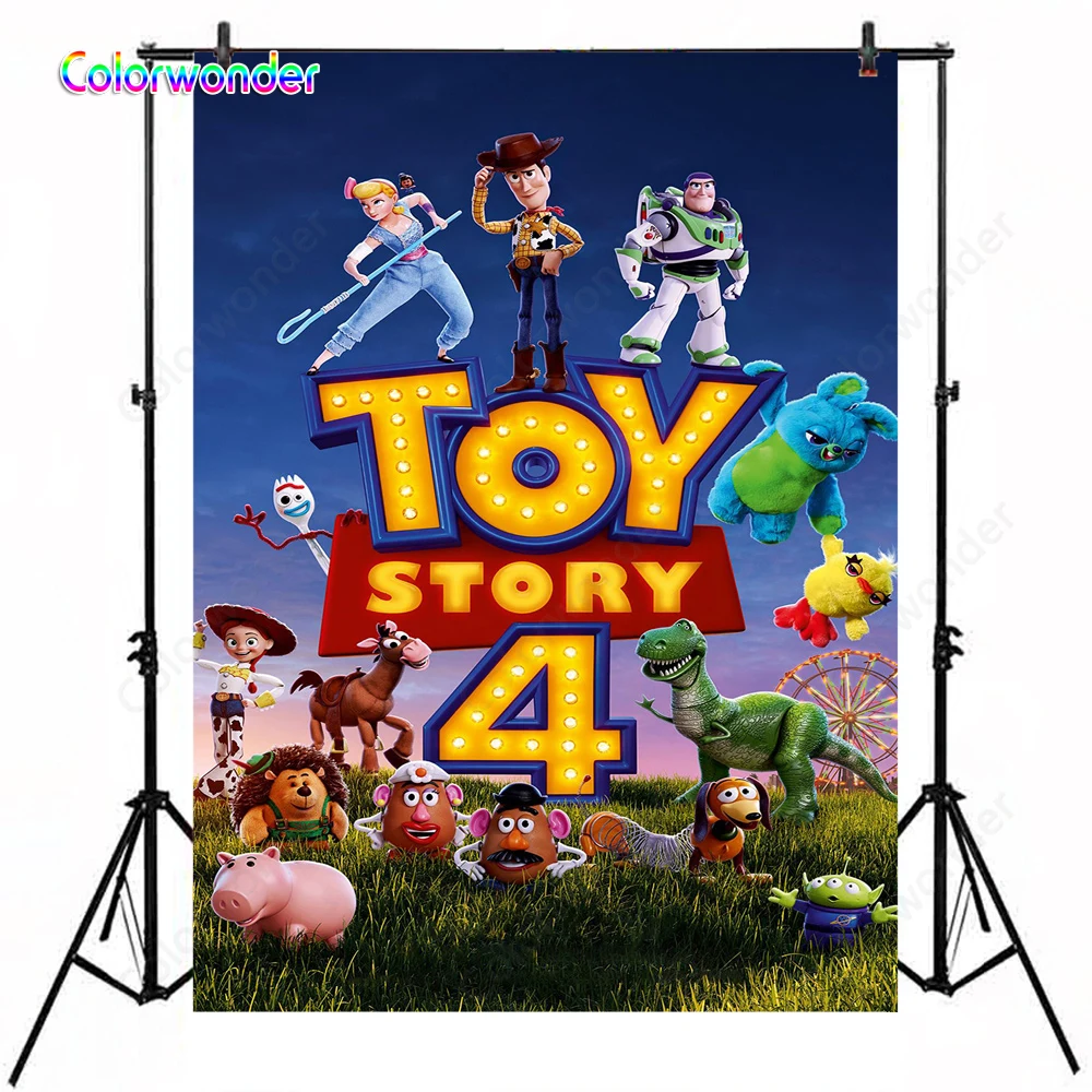 

Toy Story 4 Buzz Lightyear Cartoon Movie Poster Photo Background Ablaze Indicator Busy Backdrop for Kids Birthday Party Banner
