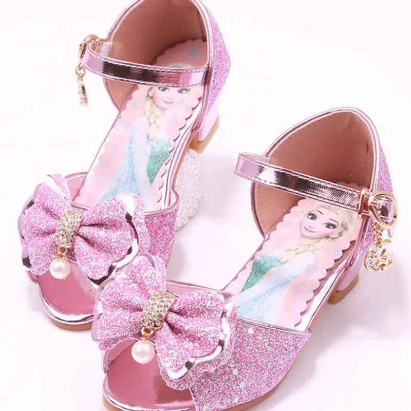 Обувь для девочек С рисунком льда детские сандалии для принцессы для танцев, туфли принцессы детские кожаные сандалии Обувь на высоком каблуке девочек с принтом «Принцесса София»;
