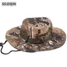 SILOQIN Summer Men's Jungle Camouflage Breathable Bucket Hats Balaclava Camp Mountaineering Sunhat Wind Rope Fixed Fishing Hat
