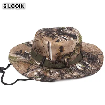 

SILOQIN Summer Men's Jungle Camouflage Breathable Bucket Hats Balaclava Camp Mountaineering Sunhat Wind Rope Fixed Fishing Hat