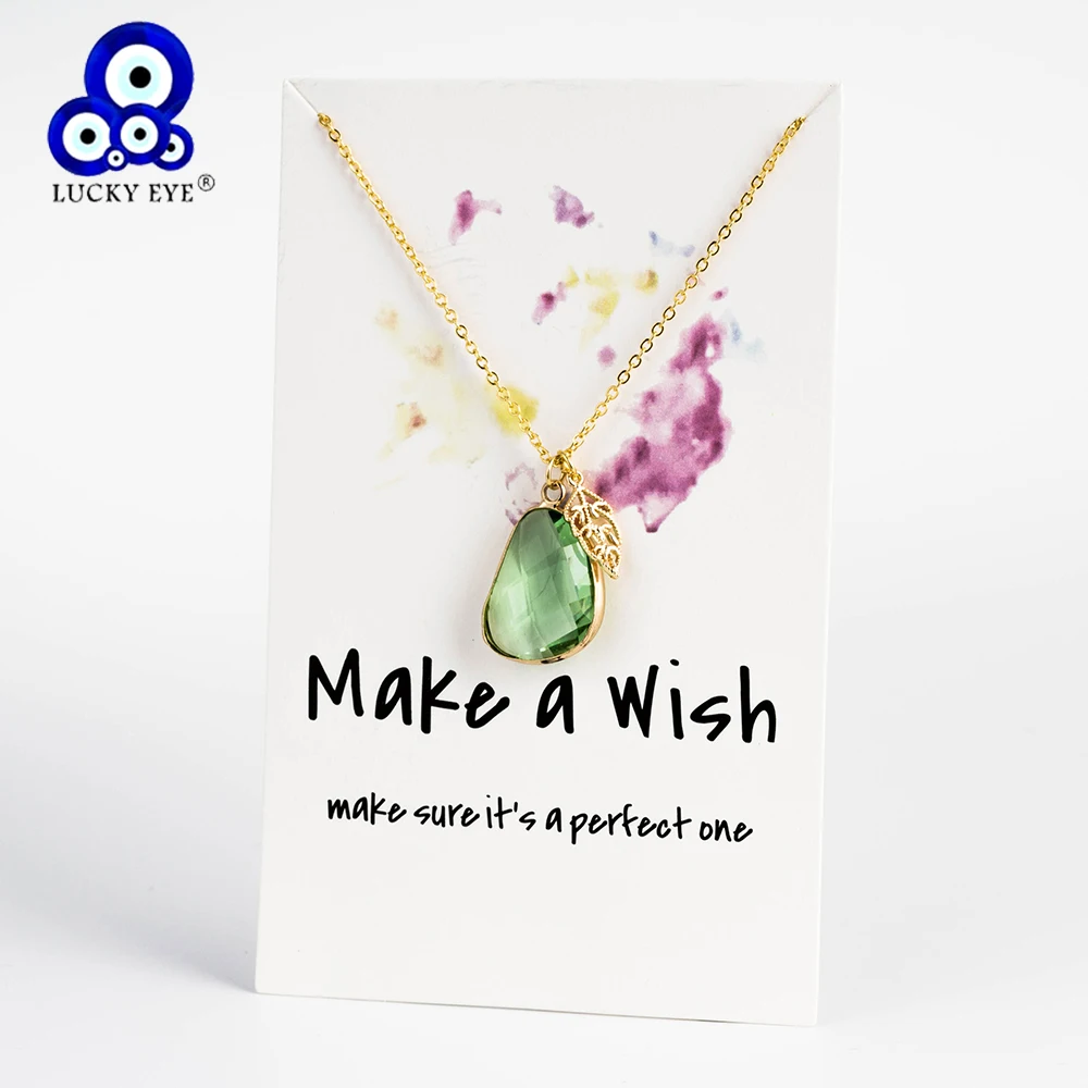 

Lucky Eye Crystal Pendant Necklace Geometric Colorful Teardrop Dainty Necklace Leaf Charms For Women Girl Jewelry Gifts EY6084