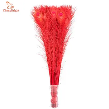 

ChengBright Nice 50 Pcs/Lot 70-80CM/28-32 Inch Red Bright Color Peacock Feathers DIY Feather Decoration Peacock Feather plume