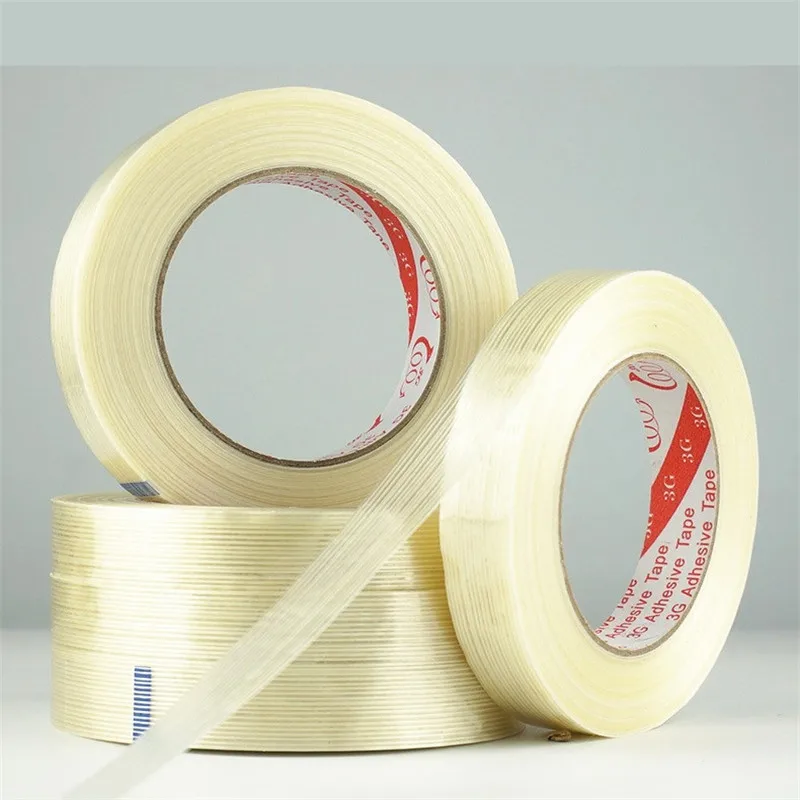 #cheap 1pcs 50M Transparent fiber tape Car aircraft model fixed strength Striped fiber tape Glass fiber bundled single sided adhesive