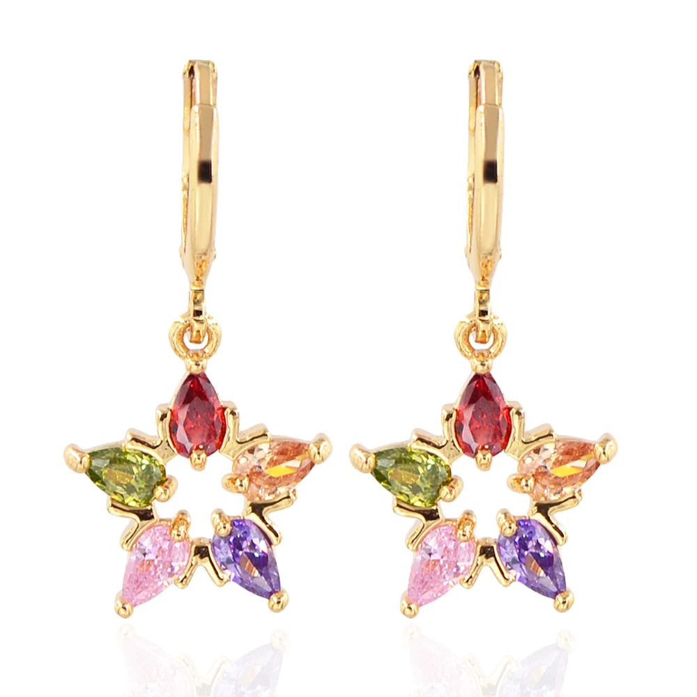

Women Girls Multi-color CZ Drop Earrings Star Gold Color Dangle Earrings Jewelry