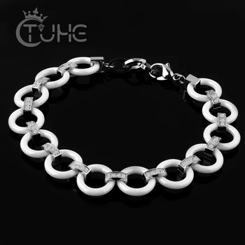 

2017 New Women Bracelet White Bling Rhinestone Ceramic Bracelet Stainless Steel Ceramic Circle Choker Bracelet Bangles For Women