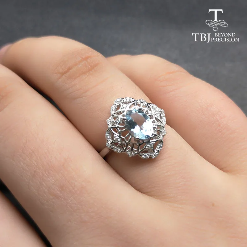 TBJ, природный аквамарин и опал драгоценный камень кольцо из серебра 925 пробы элегантные драгоценные камни ювелирные изделия для женщин мама с подарочной коробкой