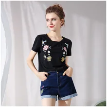 Летние Большие размеры Женщины Базовая футболка пуловер с вышивкой повседневные Хлопковая футболка высокого качества футболки большие размеры 4XL XXXXXL