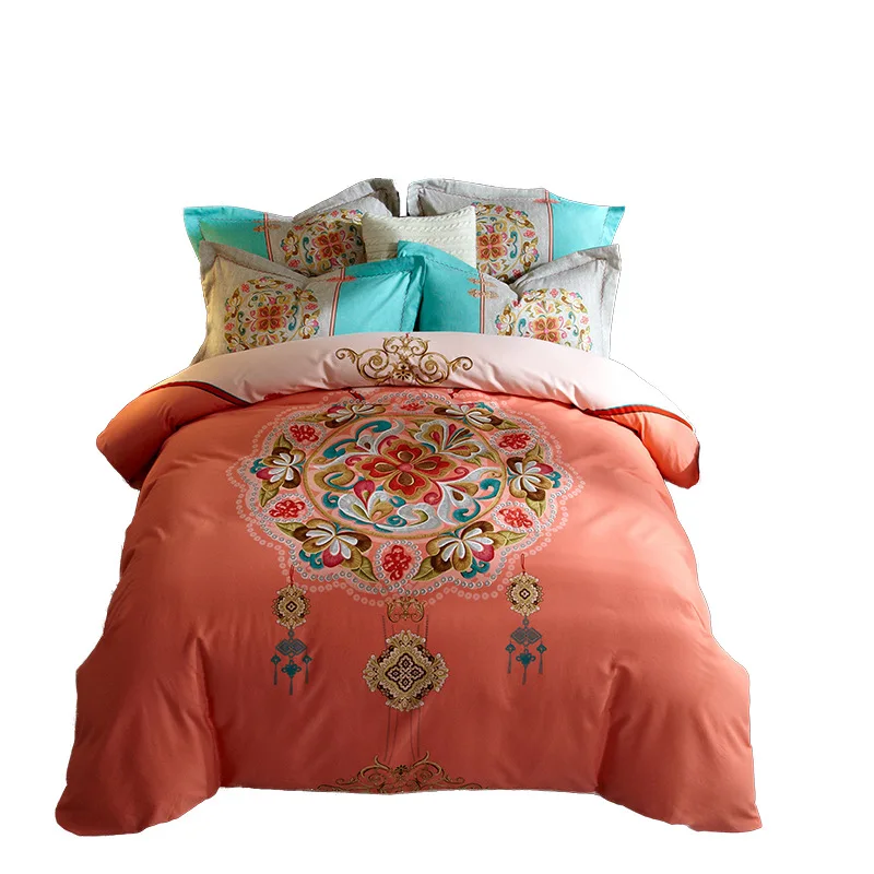 

Floral Pattern Reactive Printed Bedding Set Pure Cotton Duvet Cover Bed Sheet Pillowcase Double Bed Queen Size Bedding Sets