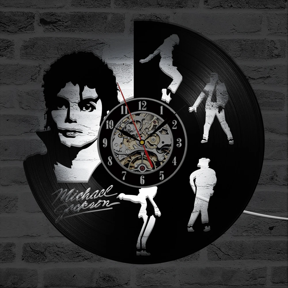 Dancing Michael Jackson Shape LED Vinyl Record Clock Creative Hanging Clocks Antique Home Decor Black Round Hollow Wall Clock