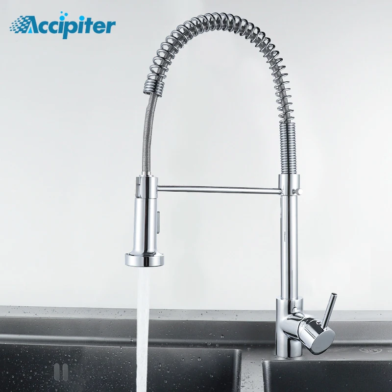 

2-Function Spring Brushed Nickel Kitchen Faucet Single Handle Pull Out Kitchen Mixer Tap Rotate Chrome Mixer Faucet for Kitchen