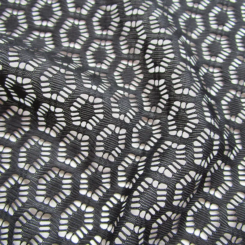 

Fashion Hexagon sexy black stretch lace fabric slim party dresses white mesh fabric french openwork soft sewing lingerie cloth