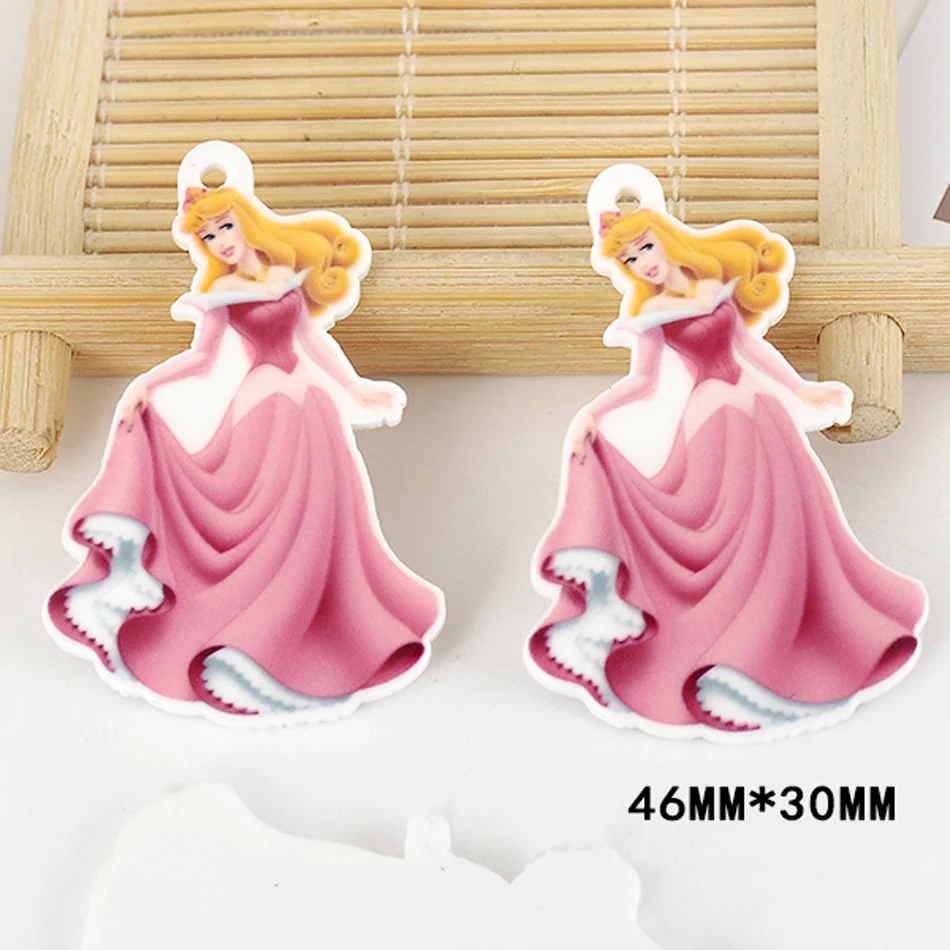 

50pcs 46*30mm Cartoon Princess Aurora Flatback Resin Acrylic Charms Planar Resin DIY Craft Pendant Jewelry Accessories DL-575