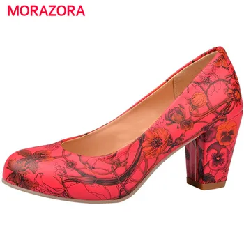 

MORAZORA Big size 34-43 women pumps PU printed leather high heels shoes single shallow spring contracted party shoes 4 colors
