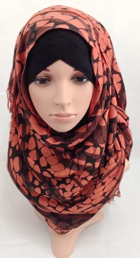 Мусульманский женский длинный шарф хиджаб хлопок печать кисточкой головы комбинезоны Исламские шали арабский головной убор - Цвет: Light Red