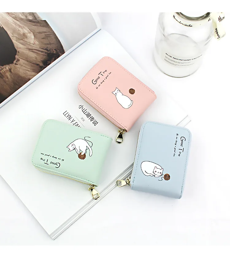 WESTERN AUSPICIOUS Women Card Holder Pink Blue Green Black Beige PU Female Cardholder Zipper 9 Bits Credit/ID/Bank Card Holder