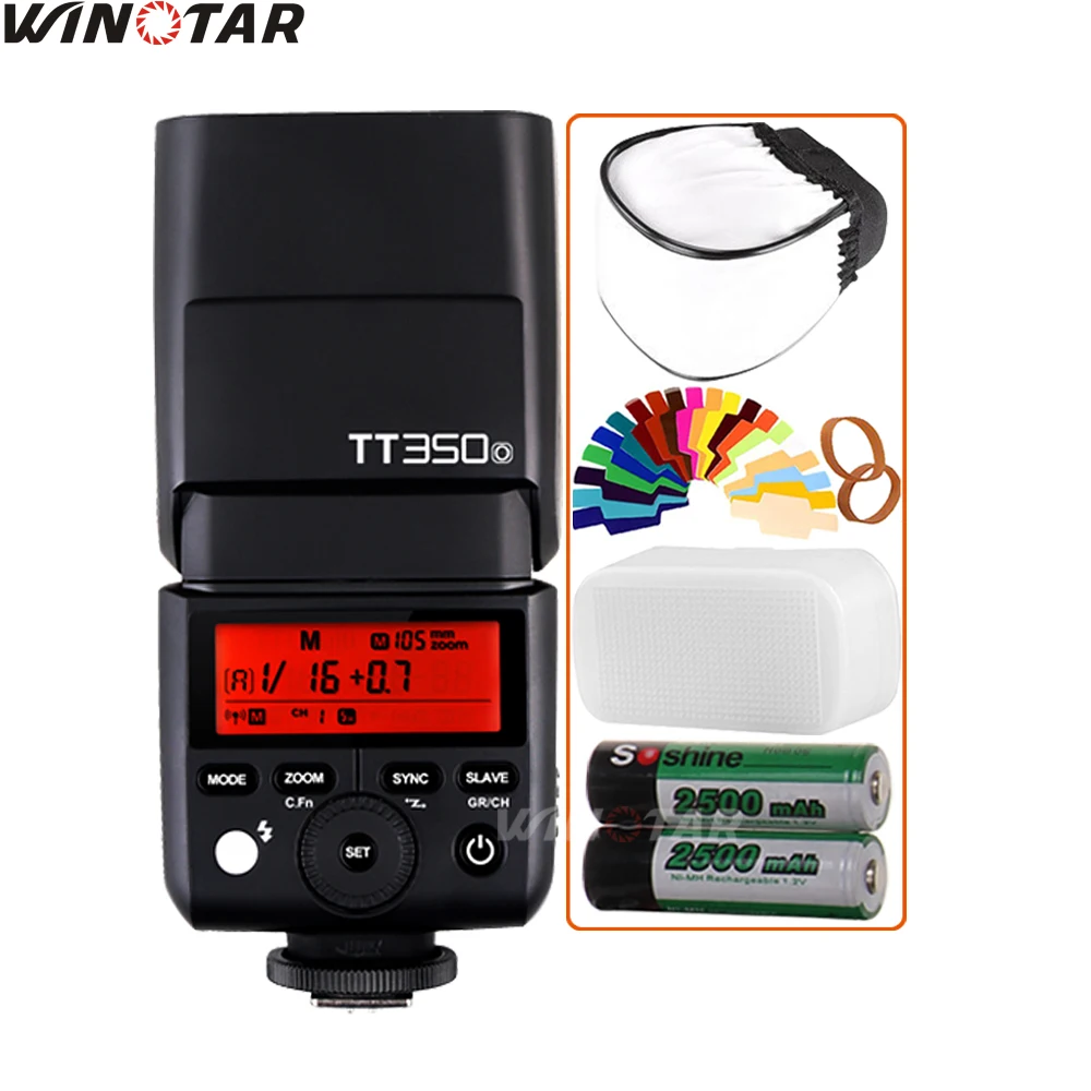Godox TT350O 2 4G HSS 1/8000s TTL GN36 Мини Вспышка Speedlite + 2x2500 mAh аккумуляторная батарея для