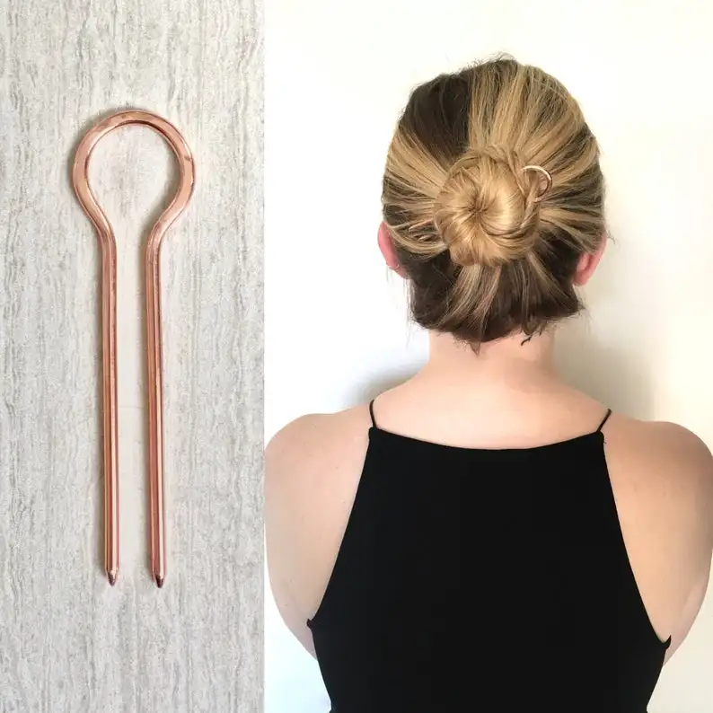 

Large Copper Hair Pin Original Shining Rose Gold Bun Holder Simple Hair Fork Pear Hairpin Hair Bun Accessories Top Knot Holder