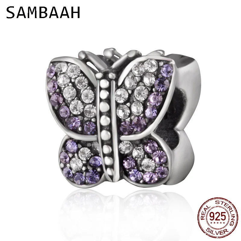 

Sambaah Sparkling Butterfly Charm with Austrian Crystal 925 Sterling Silver Beads fit Pandora Animal Bracelet SS2843