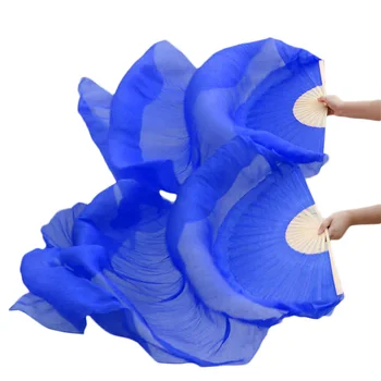 

High Quality Silk Belly Dance Fan Dance 100% Real Silk Veils Left+right blue Colors On Sale 180*90 cm Fast delivery