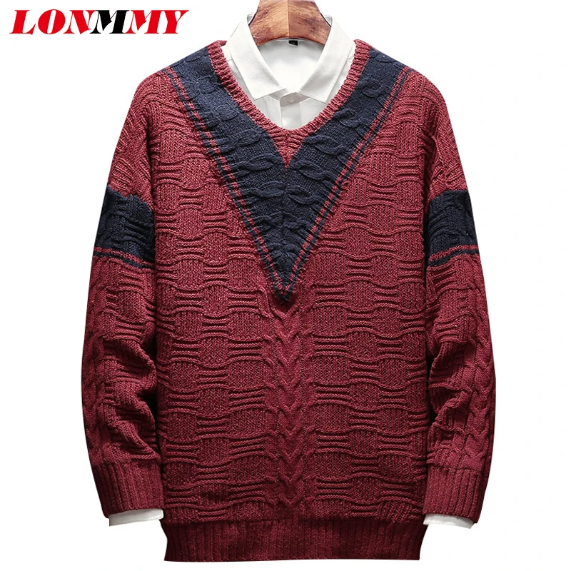 LONMMY плюс размер M-5XL тонкий свитер мужской v-образный вырез пуловер hombre Свитера