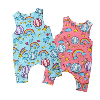 

Pudcoco Baby Boy Girl Floral Romper Rainbow Balloon Print Cotton Jumpsuit Summer Clothes Outfits Sleeveless Trendy Infant Romper