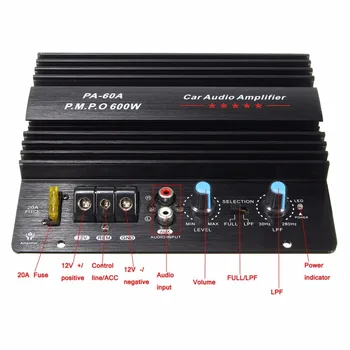 

12V Mono 600W High Power Car Audio Amplifier PA-60A Fashion Wire Drawing Powerful Bass Subwoofers Amplifier With 20A Fuse