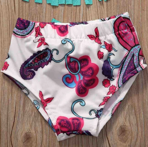 Комплект бикини с цветочным принтом и кисточками для маленьких девочек, завязка бюстгальтер без бретелек, купальный костюм, купальный костюм, пляжная Танкини