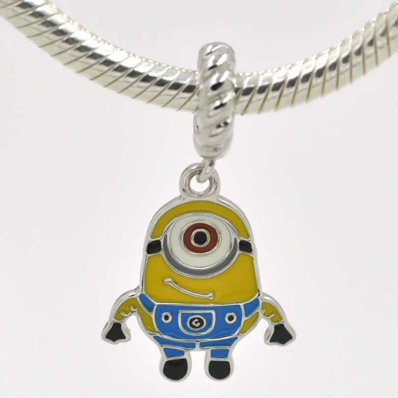 

New! 925 Sterling Silver Beads Cartoon Minions Phil with Enamel Charm Pendant Fits Pandora Charms Bracelet Necklace DIY Jewerly