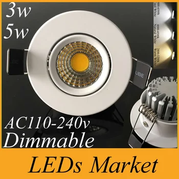 

Hot sale 3w 5w cob dimmable led downlights Led recessed light Lamp fixture Spot light lamp 90-260v 60angle warm white 3000k