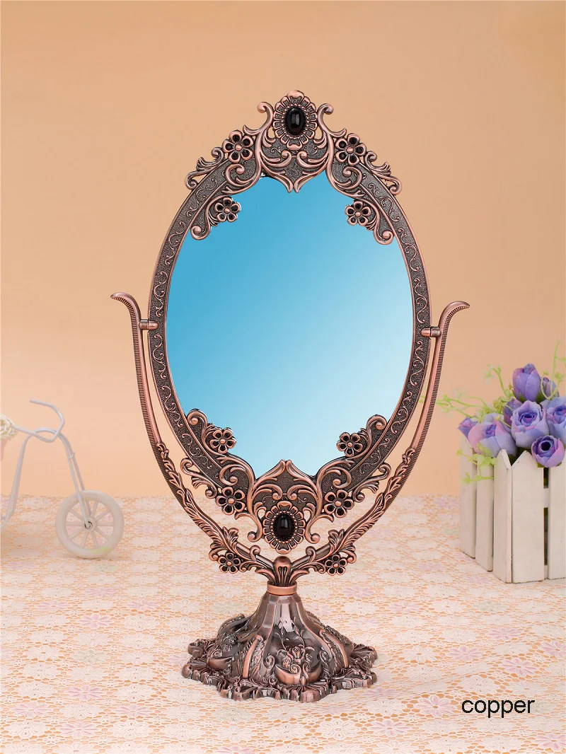 Ретро Европейский Волшебник из унций двухстороннее настольное зеркало креативное принцесса зеркало для макияжа Бронзовый Серебристый тисненые металлическая оправа под старину