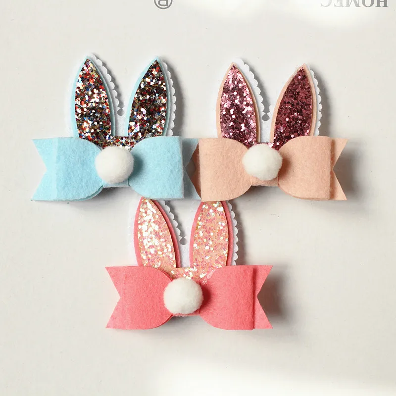 

20pcs Cartoon Rabbit Eear Hair Bow Prince Baby Girl Hair Clip Bows Hairpin with Soft Ball Kid Cute Animal Hair Barrettes Pink