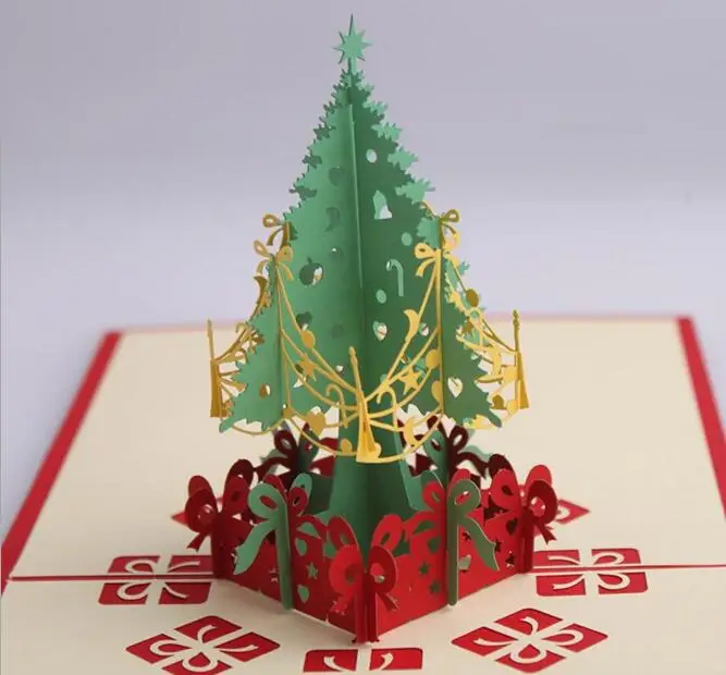  10pcs Christmas Tree Handmade Kirigami Origami 3D Pop UP Greeting Cards Invitation Postcard For Bir - 32819052532