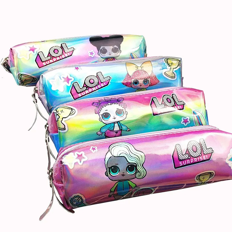 

Doll Iridescent Laser Pencil Case Magic Cool Transparent PU Pencils Bag High Quality Stationery Pouch Office School