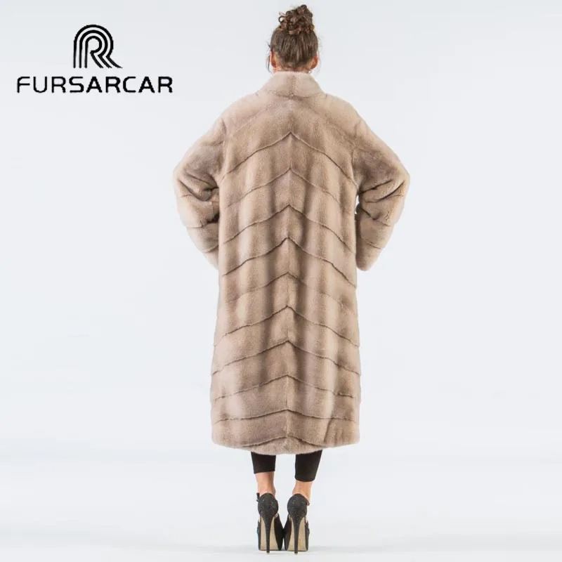 Роскошное Стильное женское пальто из натурального меха норки FURSARCAR зимнее