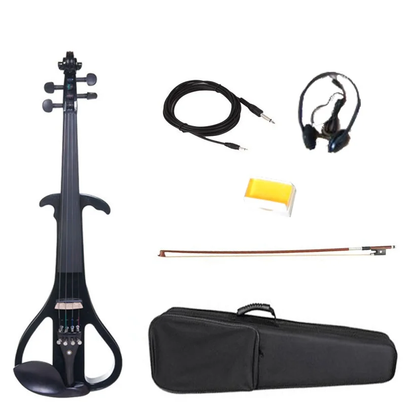 

4/4 Electric Violin Right Handed Silent Violin Ebony Accessories +Bow +Rosin+ Bridge + CASE-3# Full Size Violin Black color New