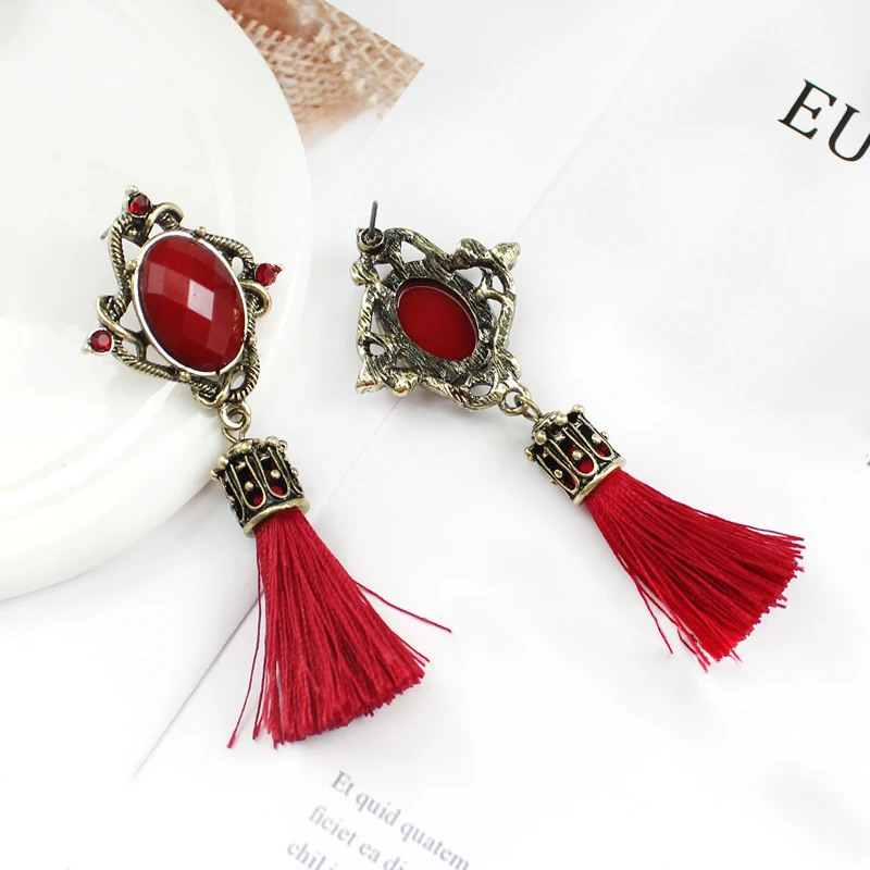 Женские серьги подвески Ellipse Gem длинные из натурального камня с кисточками