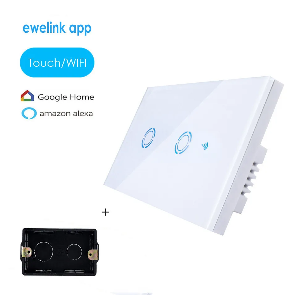 1pcs ewelink App US 2 gang wall light wifi switch+1pcs 118 Back Box,Touch Control Panel,wifi remote control via smart phone
