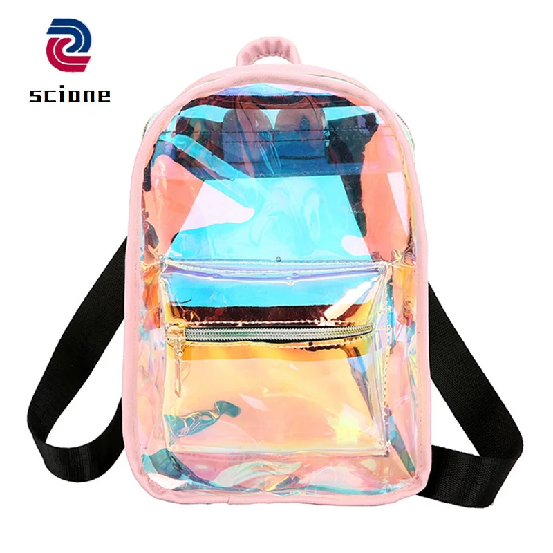 

Transparent Backpack Women Waterproof Small Bagpack for Teenage Girl Clear Pink/Yellow Schoolbag Travel Holographic Ita Bag Sac