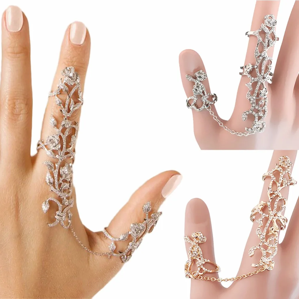 Finger Ring Silver Plated Gold Multiple Finger Stack Knuckle Band Crystal Flower Ring Women's Fashion Jewelry Gift 1Pc
