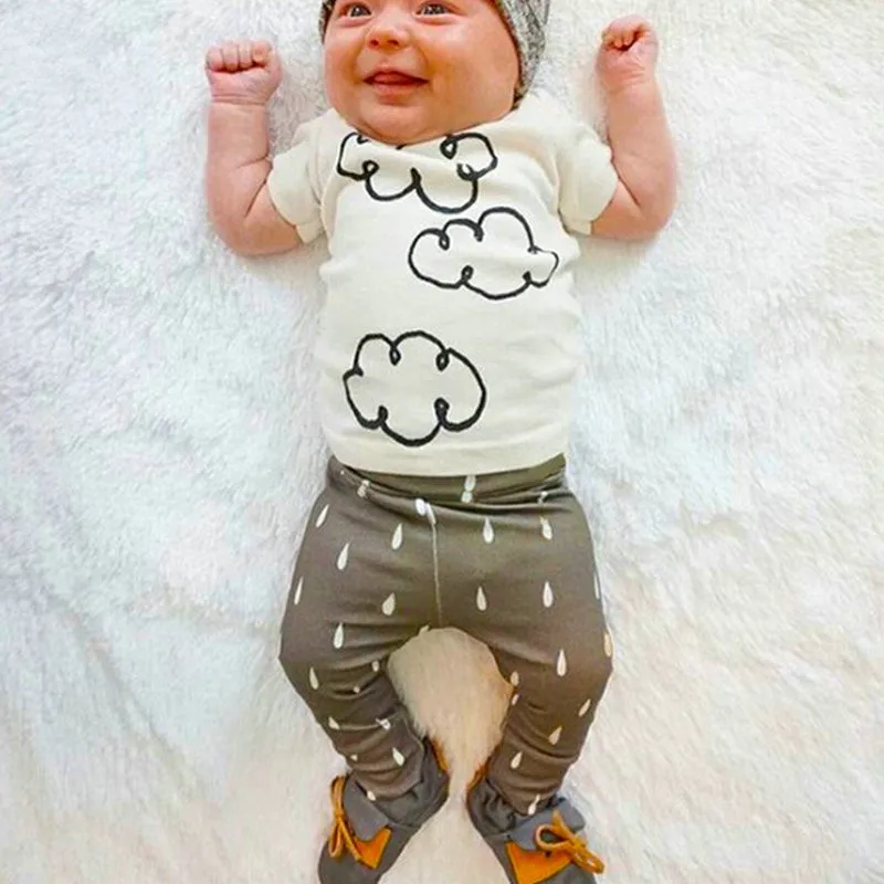

2019New summer style Cotton Clouds pattern short sleeve infant clothes 2 pcs baby clothing sets baby boy clothes newborn clothes