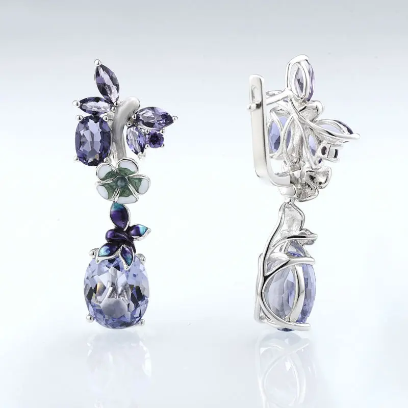 SANTUZZA Silver Earrings For Women 925 Sterling Silver Purple Butterfly Dangle Earrings Cubic Zirconia brincos Fasion Jewelry