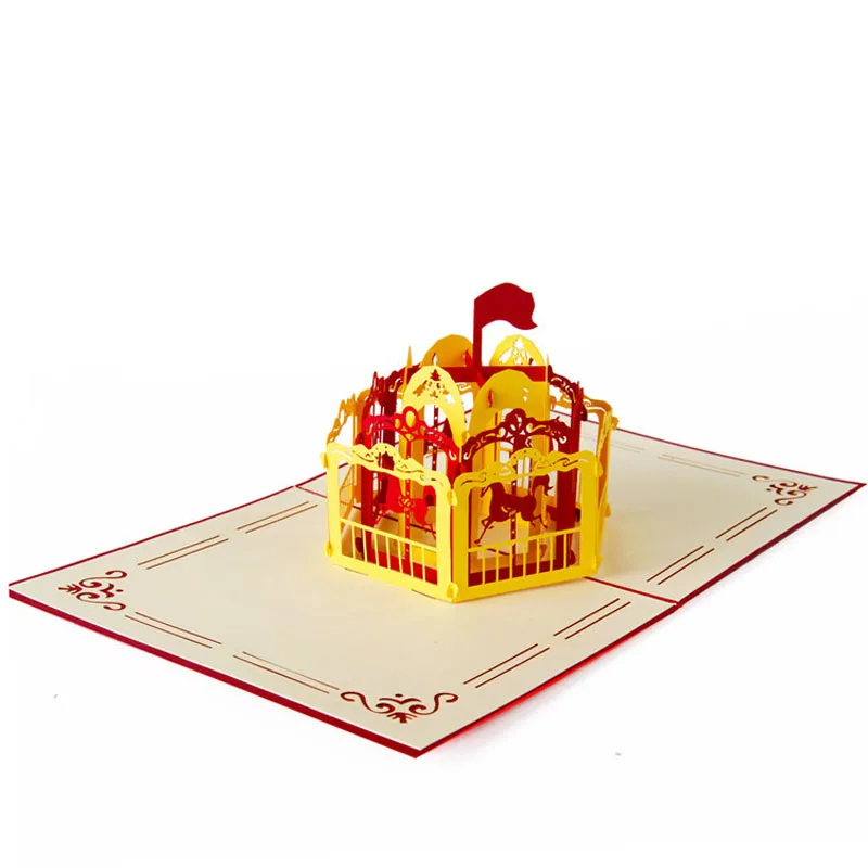  3D Laser Cut Handmade Carving Merry-go-round Whirligig Shape Paper Invitation Greeting Card PostCar - 32793791312