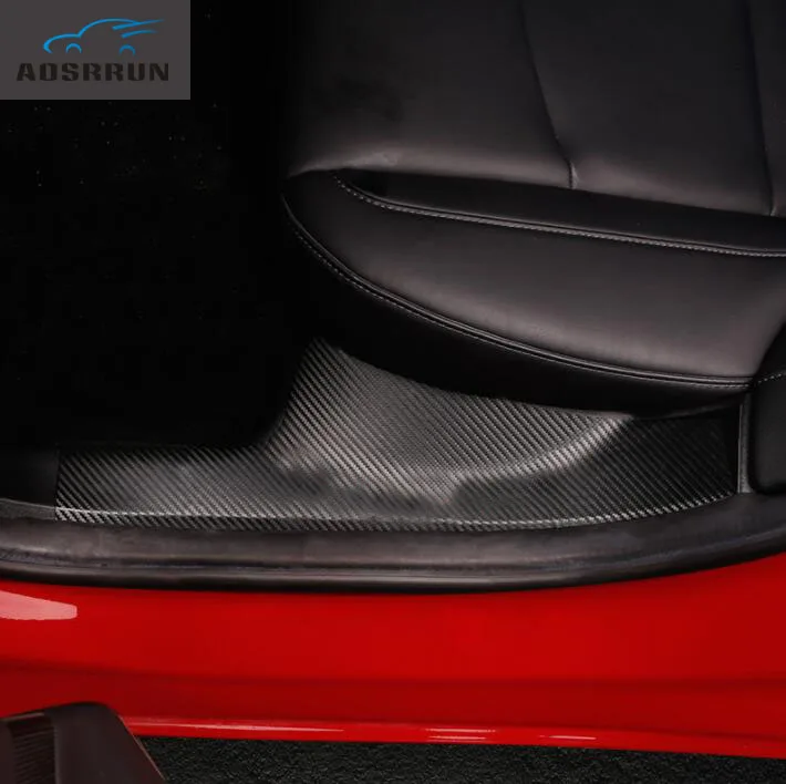 

Threshold carbon fiber leather protective film Cover Car decoration For Tesla model3