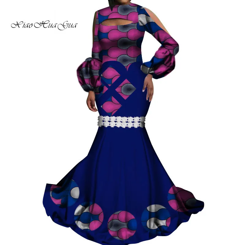 Bazin Riche африканские вечерние длинные платья с принтом африканская Дашики платья с рукавами-фонариками африканские платья для женщин WY4580