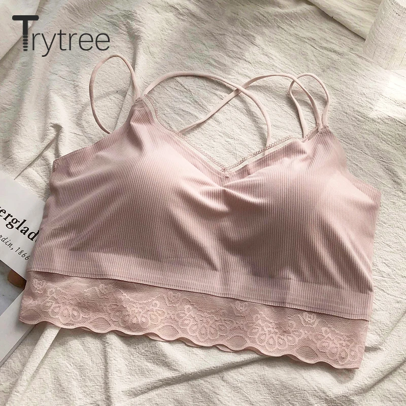 Trytree Майки Топы из модала Женские повседневные топы жилет короткие кружевные