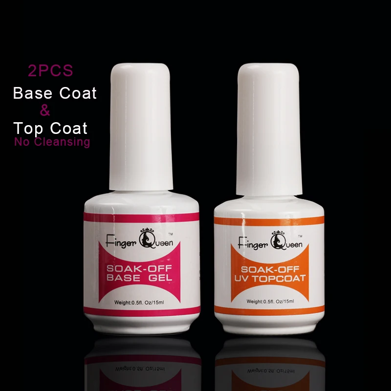 

FingerQueen Base coat &Top coat PolishFamous Brand 15ml Gel Nail Polish Gel Soak Off UV LED Long Lasting Nail Uv&Led lamp Uv gel